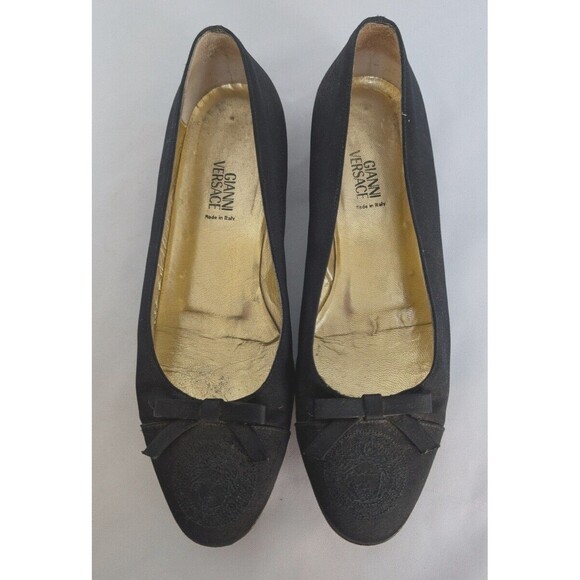 Gianni Versace Black Fabric Bow Pumps Made in Italy Women’s Size 38.5 Vintage - Picture 3 of 12